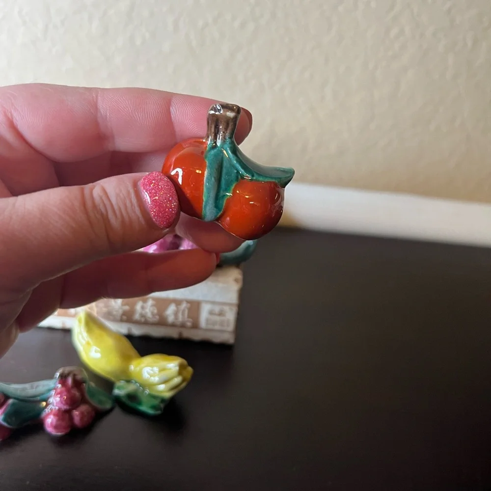 Vintage Chinese/hong kong Ceramic Chopstick Rests, Fruit, Persimmon, Plum, Apple